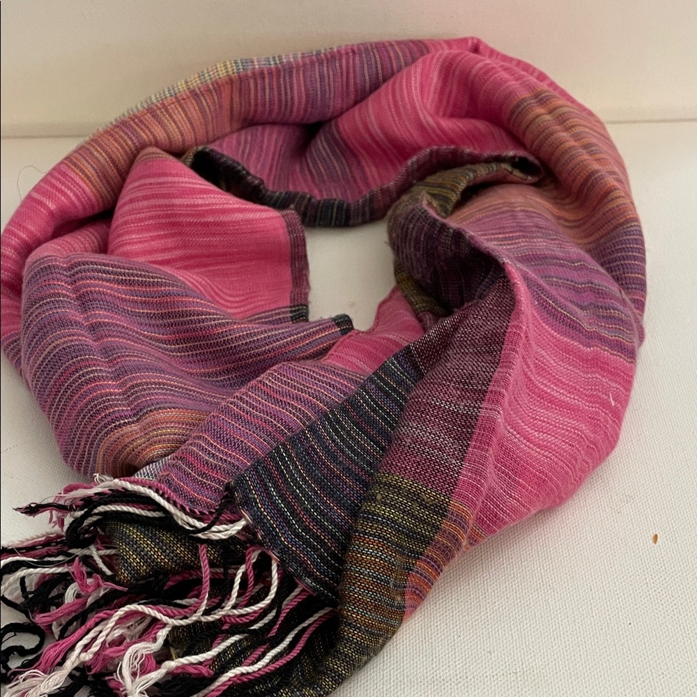 Pinks and sage greens woven Multicolor Scarf fringe light spring classic